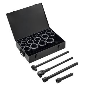 Jeu de douilles à chocs de 21 pièces, 1 pouce, SAE, 6 points, douilles peu profondes, finition chromée, de 1-5/8 à 3-1/8 pouces avec rallonges de 8 à 18 pouces - Product Image 1
