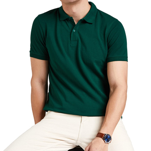 Polo de Manga Corta para Hombre, Color Verde Oscuro, Algodón Piqué, Corte Regular, Diseño Tejido Antiarrugas, Color Sólido, Estilo Casual - Product Image 3
