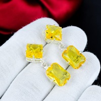 Boucles d'oreilles en argent sterling 925 avec pierre précieuse jaune, faites à la main, style vintage, géométriques, facettées, pierre jaune de haute qualité, bijoux pour femmes