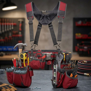 Cinturón de Herramientas Rojo con Tirantes Acolchados, Múltiples Bolsillos para Constructores y Carpinteros, Bolsa para Equipo 2026 - Product Image 3