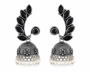 Latest Design Oxidized <b>Silver</b> Black Gemstone Indian Jhumka <b>Earrings</b> for Women Direct Factory Manufacturer - Product Image 1