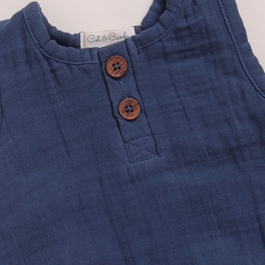 Premium Quality Organic <b>Muslin</b> Bubble Romper Pack of 2 Ice Melt and Navy Color <b>Baby</b> Clothing - Product Image 4