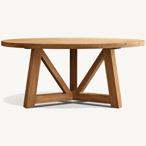 Mesa redonda de madera de teca en oferta, con un estilo moderno y sencillo, apta para uso en exteriores y resistente a las termitas. - Product Image 1