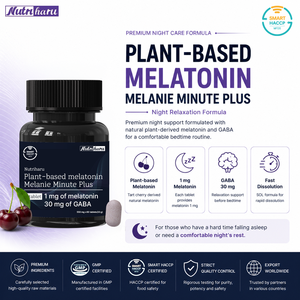 Nutriharu Mélatonine à base de plantes Melanie Minute Plus 1 mg de mélatonine 30 mg de GABA 60 comprimés Complément alimentaire pour le sommeil des adultes Fabriqué en Corée - Product Image 2