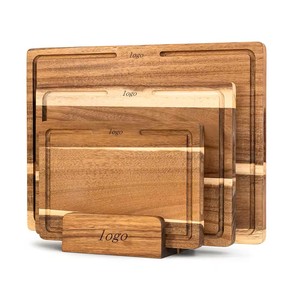 Planche à découper rectangulaire en noyer et chêne à grain apparent, bicolore, pour cuisine HORECA, gravure personnalisée OEM, Vietnam - Product Image 1