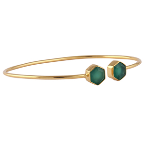 Pulsera geométrica moderna con ónix facetado, ágata musgosa, calcedonia acuática, brazalete abierto de latón chapado en oro de 18k, pulsera apilable. - Product Image 3