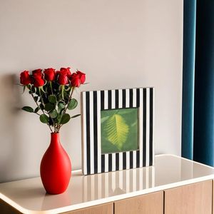 Wood Elegant Handcrafted Rectangular Picture Photo <b>Frames</b> | <b>Black</b> & White strips Resin Photo <b>Frame</b> - Elegant Wooden <b>Frame</b> - Product Image 1