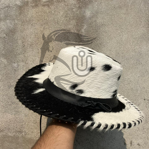 Nouveau Chapeau de Cowboy Élégant en Cuir de Vachette 2026 avec Fourrure de Cheval Noir et Blanc - Idéal pour le Sport, les Activités de Plein Air, les Voyages et les Fêtes - Product Image 1