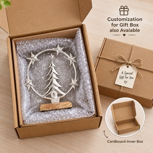 Árbol de Navidad Plateado con Anillo de Estrella, Objeto Decorativo Metálico sobre Base de Madera, Decoración de Mesa para el Hogar con Temática Navideña - Product Image 5