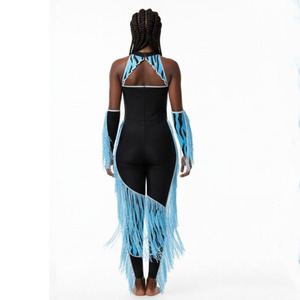 Robes de danse latine Majorette avec franges et sequins en soie/coton, tenues de scène éblouissantes et accrocheuses pour les équipes - Product Image 2