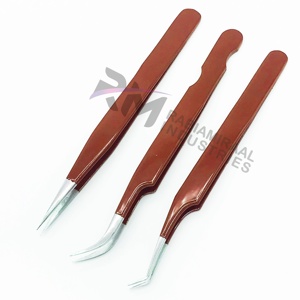 Ensemble de pinces à cils Rabiamiraaal Industries, pointe droite et courbée à 45 degrés, pointe lisse, acier inoxydable recouvert de poudre brun foncé - Product Image 2