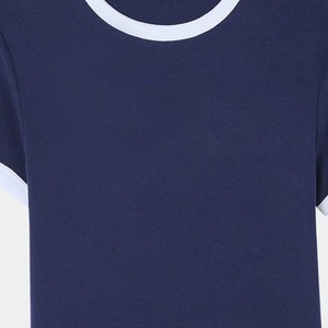 Women's Navy Blue <b>Crop</b> <b>Top</b> Short Sleeve O-Neck Solid Color Knitted Casual T-Shirt Spring Summer Slim Fit - Product Image 3