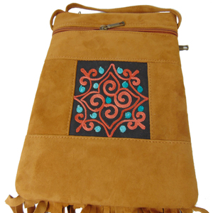 Bolso bandolera de cuero bordado estilo bohemio para mujer, bolso moderno para móvil con bordado hecho a mano para un estilo universitario. - Product Image 3