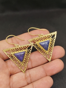 Lapis Lazuli Bohemian Drop <b>Earrings</b> Handmade gold Plated Brass Blue Gemstone Dangle <b>Earrings</b> High Quality Unique - Product Image 5