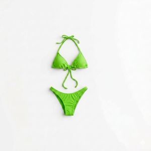 Haut de bikini noir pour femme avec cordon de serrage à l'avant et bretelles réglables, maillot de bain uni en spandex et polyester - Product Image 2