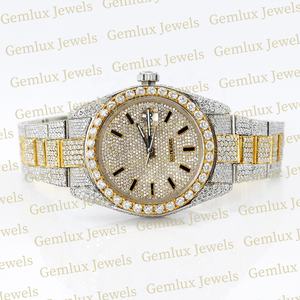 Entièrement glacé D VVS Moissanite diamant deux tons Auto Date Pass testeur de diamant mouvement automatique montre en diamant pour hommes - Product Image 2