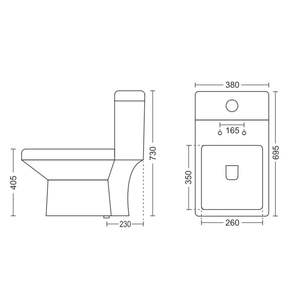 Inodoro Moderno de Una Pieza, Cerámica Blanca, 695x380x730mm, Diseño Angular, Doble Descarga, para Hogar y Hotel - Product Image 4