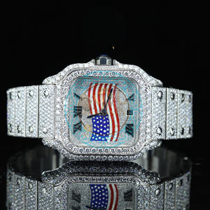 <b>Men's</b> Diamond Encrusted Stainless Steel <b>Square</b> Quartz <b>Watch</b> Sapphire Crystal Dial Butterfly Clasp 3BAR Hip Hop Style <b>For</b> Party - Product Image 1