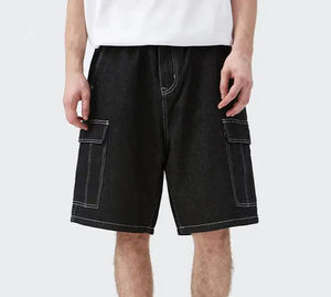 Streetwear Casual Blank Loose <b>Men</b> Jean <b>Short</b> Custom logo Contrast Stitching Solid <b>Baggy</b> Denim <b>Shorts</b> <b>Men</b> Hiphop Jorts for <b>Men</b> - Product Image 2