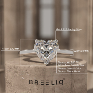 Anillo de Compromiso Solitario en Forma de Corazón de Oro de 14K, Anillo de Diamantes de 2 Quilates, 4 Puntas, Oro Blanco, Anillo de Novia Romántico - Product Image 4