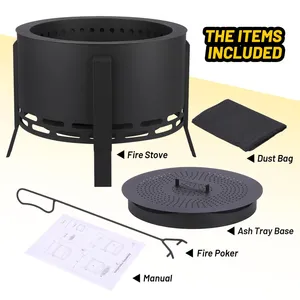 Freestanding Cast Iron Wood Burning <b>Fire</b> Pit With <b>Fire</b> Pit Ring Painted <b>Outdoor</b> <b>Fire</b> <b>Table</b> Portable Garden Patio Heating - Product Image 5