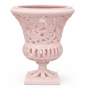Urne de jardin en aluminium rose avec sculpture florale, pot de fleurs classique pour l'extérieur, pour plantes ou fleurs, design sculpté à la main - Product Image 1
