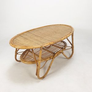 Mesa de centro ovalada de ratán, versátil para decoración y almacenamiento, mesas auxiliares artesanales para sofá y cama - Product Image 5