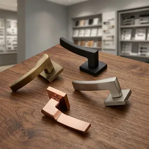 Juego de Manijas Modernas de Latón para Puertas, Acabados Decorativos en Negro Grafito, CP Negro, Oro PVD, Oro Rosa PVD y Negro - Product Image 2