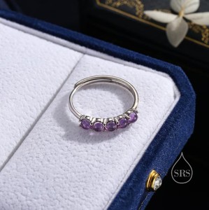 Anillo de Amatista Natural con Diseño de Media Infinita en Plata de Ley, Talla Ajustable, Anillo de Amatista Morada, Anillo de Piedra de Nacimiento de Febrero - Product Image 3