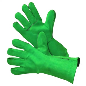 ถุงมือเชื่อมหนังวัวแท้สีแดงพรีเมียม ป้องกันความร้อน ป้องกันประกายไฟ อุปกรณ์ป้องกันสำหรับดับเพลิง สะท้อนแสงเพื่อความปลอดภัย - Product Image 4