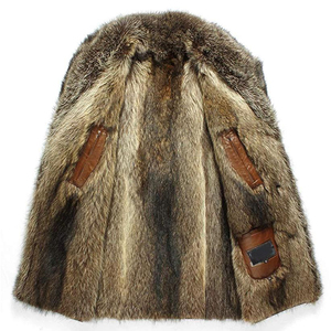 Manteau d'hiver long en cuir marron pour homme grande taille avec col en fourrure de renard - Product Image 2