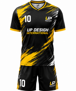 ชุดเสื้อฟุตบอลสีดำเหลืองแบบกำหนดเอง, เสื้อและกางเกงฟุตบอลแบบซับลิเมชั่นสำหรับผู้ชาย, ชุดกีฬาทีมขายส่งจากโรงงาน - Product Image 3