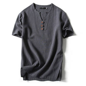 Summer Breathable Knitted Linen Cotton Satin Casual Anti-Wrinkle Single Button Turn-<b>down</b> Collar Full Sleeve Plain Men's Shirt - Product Image 3