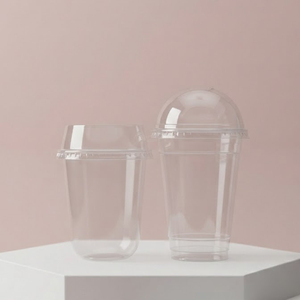 Clear <b>Plastic</b> <b>Cups</b> with Dome Lids Round PP Material for Beverage Use 12 16 22 Oz Disposable Ice Coffee Tea Smoothie - Product Image 1