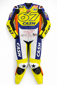 ชุดมอเตอร์ไซค์มืออาชีพขายส่ง สีเหลือง-น้ำเงิน ชุดหนัง ออกแบบและสกรีนโลโก้ได้ ใส่สบาย ดีไซน์สำหรับขับขี่มอเตอร์ไซค์ - Product Image 5