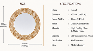 Espejo de Pared Redondo con Diseño de Perlas, Espejo Decorativo para Baño, Dormitorio, Sala de Estar, Moderno |   Elegante Soporte de Pared de 19 Pulgadas (48 cm) - Product Image 4