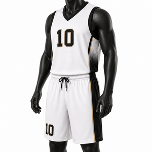 Ensemble de maillots de basket-ball unisexes personnalisés blanc, noir et or, uniforme d'équipe sublimé, 10 pièces, maille respirante anti-humidité avec cordon de serrage - Product Image 2