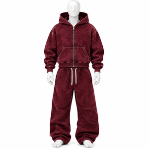 Top Selling Streetwear Breathable Zipper <b>Baggy</b> <b>Jogger</b> Set Custom Printed Logo Solid Color Tracksuit For <b>Men</b> - Product Image 3