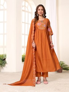 ชุดกางเกง anarkali kurti ปักด้วยไหมโรมันพรีเมี่ยมพร้อมผ้าไหมสไตล์จีนชุดสวมใส่ตามชาติพันธุ์ของผู้หญิง - Product Image 1