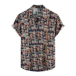 เสื้อชายหาดพิมพ์ลายสไตล์ฮาวาย แขนสั้น ปกคอพับ ผ้าป๊อปลินถัก สำหรับผู้ชาย - Product Image 1