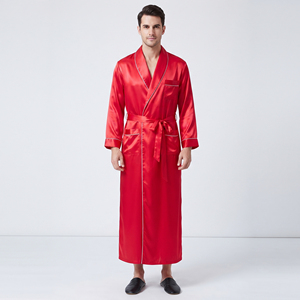 Batas de lujo para hombre, batas de verano, ropa de dormir sedosa, camisón, ropa de dormir con cuello en V, bata de dormir para hombre, bata de satén roja de manga larga - Product Image 1