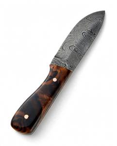 Manche en bois de burl naturel authentique avec outil utilitaire d'extérieur en acier Damas fixe - Product Image 2