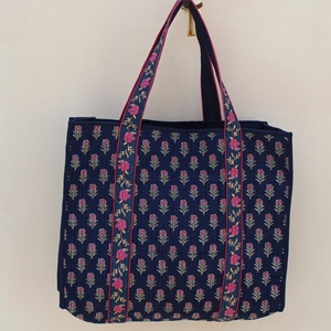 Premium Quilted 100% Cotton Tote <b>Bag</b> Reversible Dual Floral Print Large Capacity <b>Long</b> Shoulder <b>Bag</b> Daily Use Travel Shopping - Product Image 4