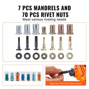 14-Inch Rivnut Tool Kit with 7 PCS Metric SAE Mandrels & 70 PCS Assorted <b>Rivet</b> <b>Nuts</b> 10 24 1/4 20 M6 5/16 1 for <b>Riveting</b> Machine - Product Image 4