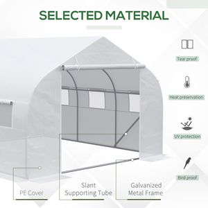 Serra a tunnel da esterno 12x10 piedi con finestre avvolgibili, porta con cerniera, copertura in PE bianco per giardino, realizzata in vetro temperato e PVC - Product Image 4