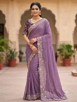 Sari en soie Georgette brodé de qualité supérieure pour femme avec bordure élégante en Zari, réversible, protection solaire, pour occasions de mariage