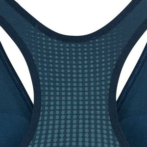 สปอร์ตบราสำหรับผู้หญิงแบบ Racerback ระดับการซัพพอร์ตปานกลาง ผ้าตาข่ายระบายอากาศ ซิปด้านหน้า สีน้ำเงินล้วน ชุดออกกำลังกาย - Product Image 4