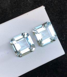 Paire de pierres précieuses d'aigue-marine blanche naturelle taille Asscher, provenant du Nigeria, Afrique, pour bijoux fins, paire assortie - Product Image 4