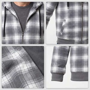 Haut à capuche en flanelle pour homme, entièrement zippé, à carreaux, à manches longues, avec poches latérales, pour l'hiver décontracté - Product Image 6