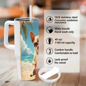 แก้วน้ำสแตนเลสแบบกำหนดเอง 40 ออนซ์ ลายชิวาวาชายหาด สำหรับใช้งานกลางแจ้ง - Product Image 5